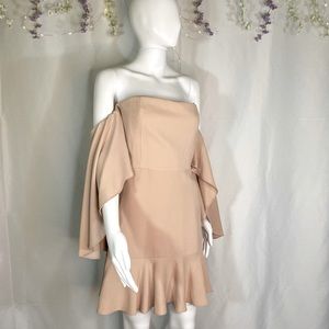 Strapless Bat Sleeves Beige Dress